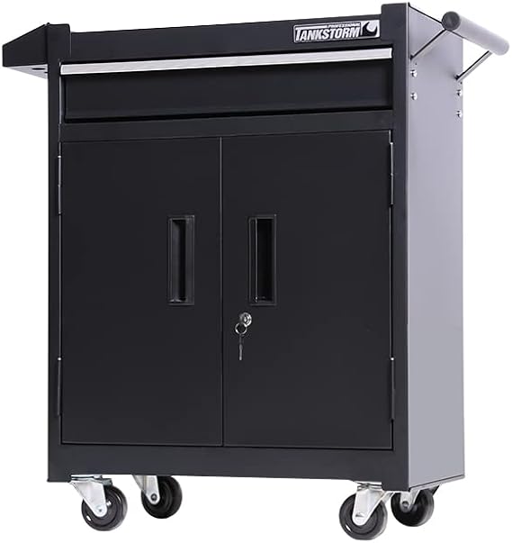 1 Drawer Tool Chest Heavy Duty Cart Steel Rolling Tool Box with Lockable Doors (TZ8 Black)