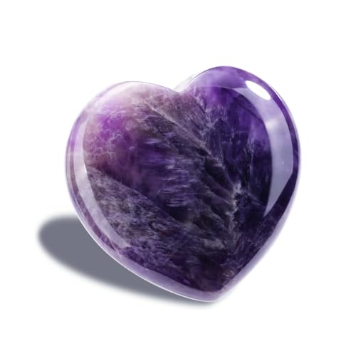 GEHECRST Natural Amethyst Crystals 60mm Large Heart Stone Healing Crystal Polished Purple Gemstone Thumb Pocket Palm Worry Stones Meditation Yoga Balancing Valentines Day Gifts