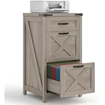 Halitaa 3 Drawer Tall File Cabinet with Wheels, Farmhouse Vertical Filing Cabinet Fits Letter/A4 Size, Rolling File Cabinets Wooden Printer Stand for Home Office, Black