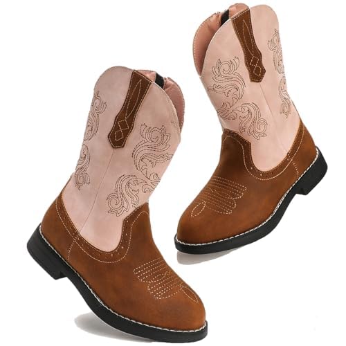 DADAWEN Kids Cowgirl Cowboy Western Boots Boys Girls Mid Calf Riding Shoes With Side Zipper ToddlerLittle KidBig Kid