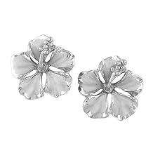Sterling Silver 1/2 Inch Hibiscus Stud Earrings