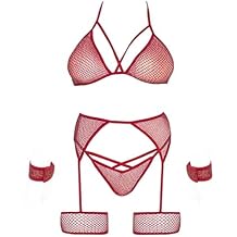 Leg Avenue Women's 4 Pc Shimmer Net Bra Top, G-string Panty, Garter Harness, and Wrist Ties