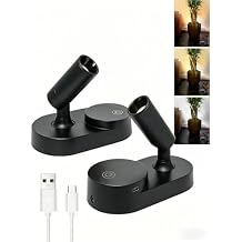 Wireless Spot lights Indoor Rechargeable Battery Operated LED Spotlight Aluminum 3 Color Temps Dimmable Spotlight for painting Artwork Display with Magnet Small Uplights for Plant Decor Black 2PS