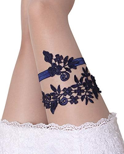 GARGALA Wedding Garters for Bride Bridal Lace Garter Set for Women White Blue Navy Plus Size