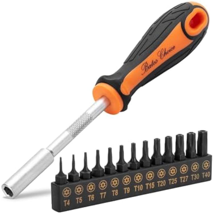 Bates- Tamper Proof Torx Bit Set, 14 pcs, T4-T40 with 14 Ergonomic Magnetic Bit Driver