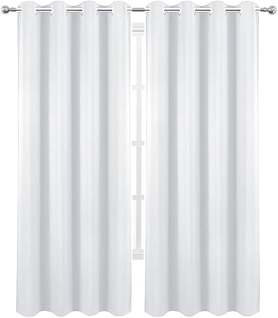 Blackout Curtain Blinds - Solid Thermal Insulated Window Treatment Blackout Drapes/Draperies for Bedroom (2 Panels, 63 inches Wide by 103 inches Long,) (White)
