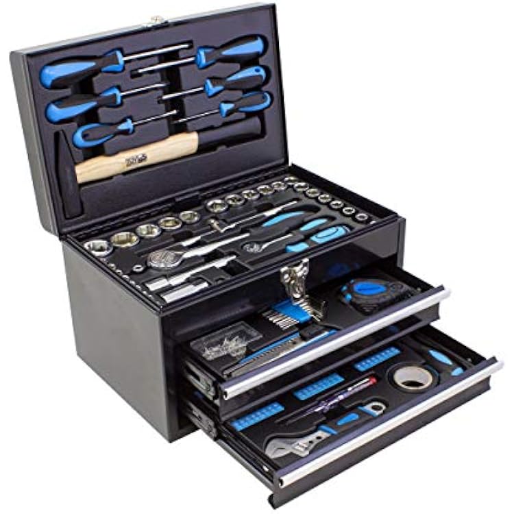 Tool case, 117-piece Tool Lot Tool Packs Set made of Chrome Vanadium Steel and Carbon Steel with Hammer, Screwdriver, Spanner Wrenches, Bit Set and Much More