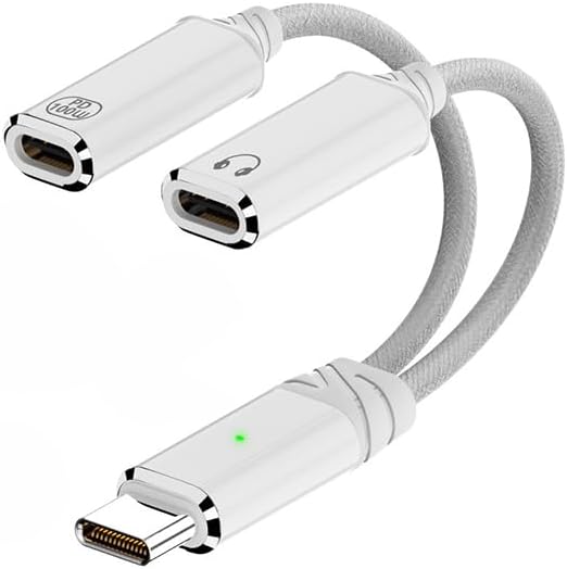 2-in-1 USB C to C Cable, PD 100W Charging & Audio Headphone Adapter with Microphone, Support USB 2.0(480Mbps) Data Transmission, Compatible with Phone, Laptop, Desktop and More