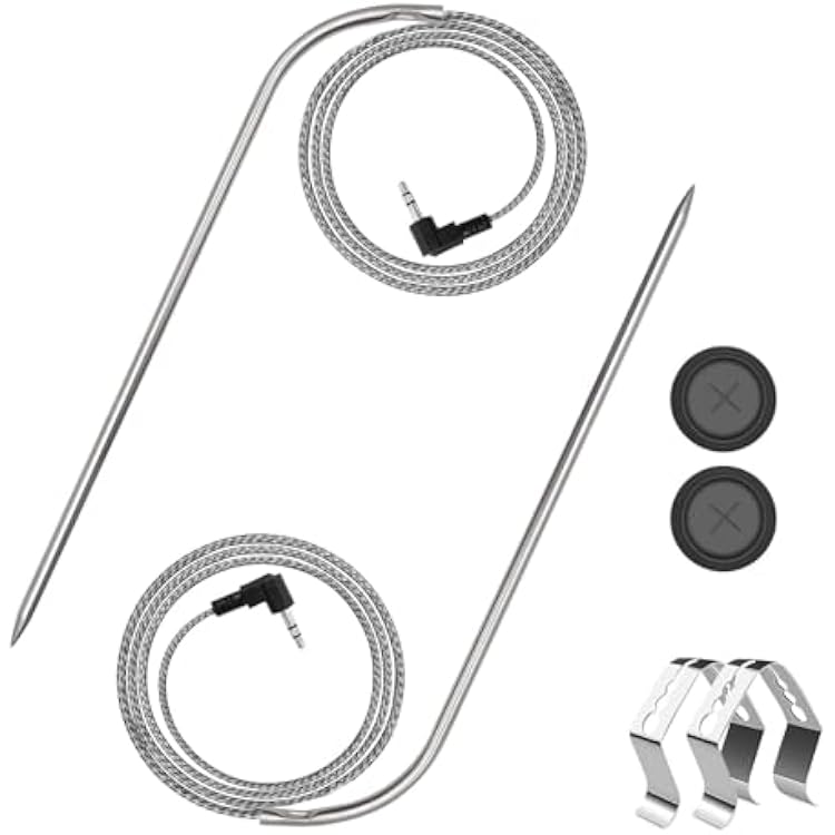 2-Pack Replacement Part for Masterbuilt Meat Probe, 9004190170 Temperature Probe Accessories Compatible with Masterbuilt Gravity Series 5608001050, with Grill Clips and Probe Grommet