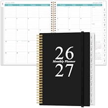 2026-2027 Monthly Planner - 18 Monthly Calendar, January 2026 - June 2027, Two Pages Per Month, 9" x11" Planner with Tabs, Strong Twin-Wire Binding, Inner Pocket, Black