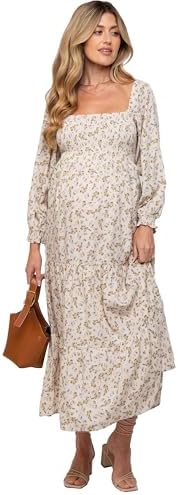 PinkBlush Floral Smocked Long Sleeve Maternity Maxi Dress