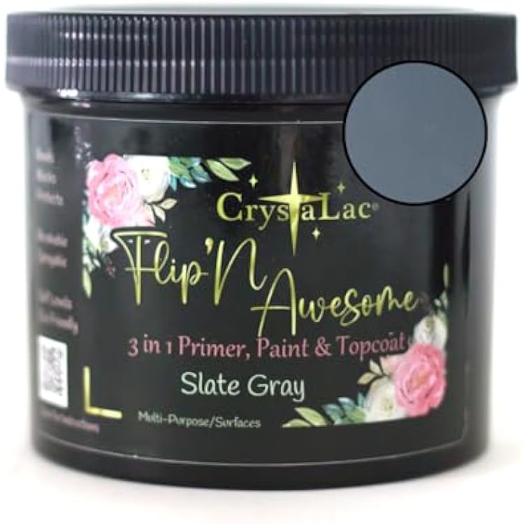 CrystaLac, FlipNAwesome 3in1 Paint, Primer, Top Coat Slate Gray, 32oz Quart