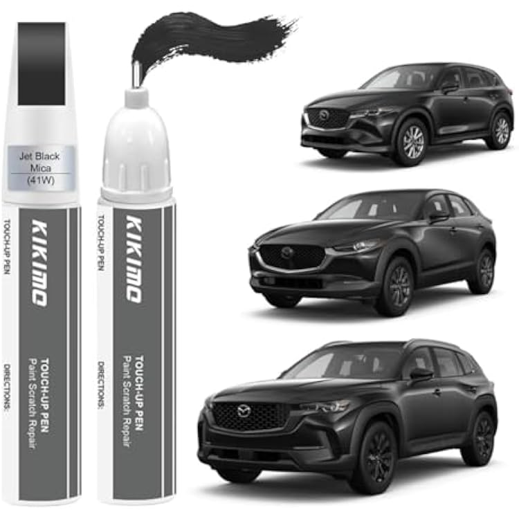 KIKIMO for Mazda Touch Up PaintJet Black Mica41W, Car Paint Repair Kit for Mazda, 2 In 1 Scratches Repair with Pen Tip and Brush, Color-Matched for Quick & Easy Fix