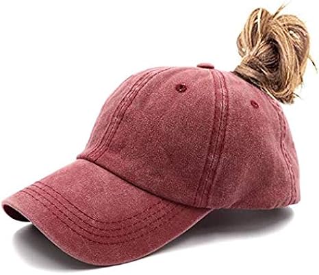 Ezone Ponytail Dad Hat Messy High Bun Ponycap Adjustable Baseball Hat Distressed Washed Baseball Cap