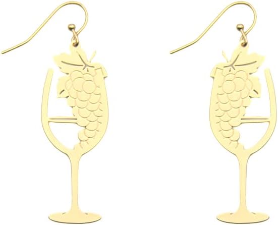 Gleaming Fashion Filigree Earring - Lightweight Gift, Fish Hook, Cutout, Stylish Elegant, Butterfly, U Shape, Flower Bull (Champagne Glass - Gold, Base Metal)