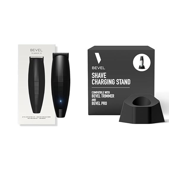 Bevel Beard Travel Trimmer SE for Men - Lightweight and Cordless, 4 Hour Rechargeable Battery Life, Tool Free Adjustable Zero Gapped Blade, Barber Supplies, Black, and Charging Stand