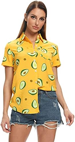Aeslech Womens Hawaiian Shirt Lightweight Short Sleeve Button Down Casual Tropical Summer Tops