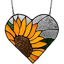 BOXCASA Sunflower Stained Glass Window Hangings - Heart Shape Sunflower Gifts for Women, Birthday, Teacher, Home Decoration