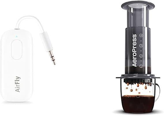 Twelve South AirFly Pro Bluetooth Wireless Audio Transmitter/Receiver & Aeropress Original Coffee and Espresso Maker, Barista Level Portable Coffee Maker with Chamber