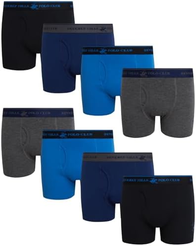 Beverly Hills Polo Club Boys Boxer Briefs - 8 Pack Cotton Breathable Boys Underwear with Fly and Contoured Pouch