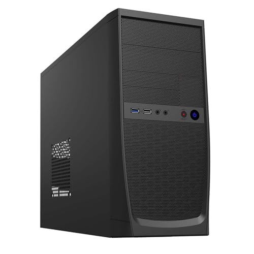 Elite Micro PC Case, M-ATX, 500W PSU Included, 80mm Rear Fan Included, 1 x USB3.0 and 1 x USB2.0, Budget Friendly Business and Office Solution | Black