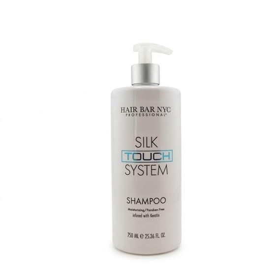 Hair Bar NYC Silk Touch System Keratin Care Smoothing Shampoo with Pure Keratin & Biotin For Chemically & Color Treated Hair 25.36oz/750ml - Extend Keratin Treatment, Rebuild & Nourish