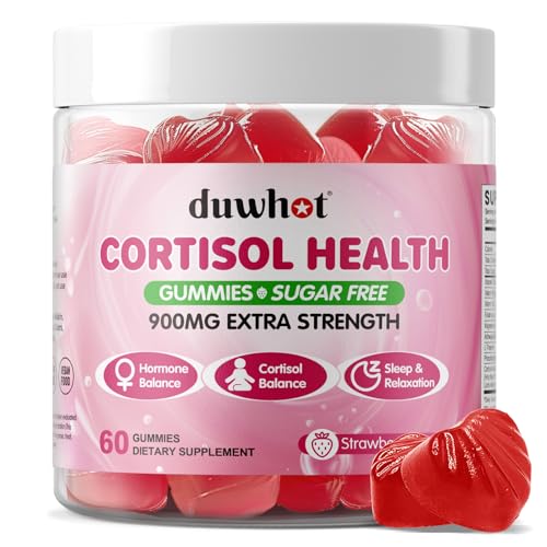 Cortisol Gummies, 15 in 1 Lower Cortisol Supplements for Women, w. Ashwagandha, Magnesium, Phosphatidylserine, Folate for Hormone Balance, Mood, Focus, Sleep Support, Sugar Free, Vegan, 60