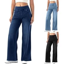 Wide Leg Jeans Woman | High Waisted Stretchy Baggy Jean, Elastic Waist Pull On Sweatpant, Long Straight Denim Pant