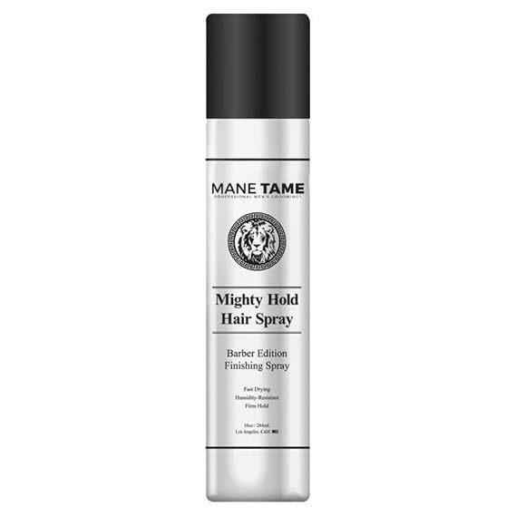 MANE TAME Mighty Hold Hair Spray for Men 10oz - Barber Edition, Fast Drying, Humidity Resistant, Firm Hold - Best used as a Finishing Spray
