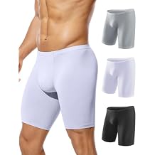 Casey Kevin Men's Long Leg Boxer Briefs Breathable Mesh Underwear Quick Dry Ice Silk Athletic Sports Underpants for Men Pack