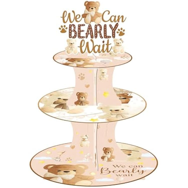 umoni We Can Bearly Wait Cupcake Stand Bear Baby Shower Decorations 3 Tier Bear Theme Cupcake Stand We Can Bearly Wait Baby Shower Decoration Cupcake Holder for Gender Reveal Party Supplies