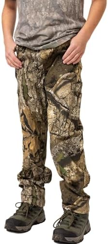 Realtree Youth Camo 6-Pocket Cargo Pants for Hunting, Camping, Outdoor Activities, Mid Rise Straight Leg