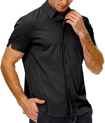 YawYews Men's Casual Short Sleeve Button Down Shirts Summer Linen Shirts Camp Beach Holiday Shirts with Pocket