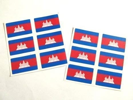 Mini Sticker Pack, 33x20mm Rectangle, Self-Stick Cambodia Labels, Cambodian Flag Stickers