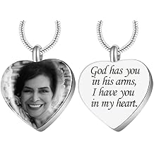 Bivei Personalized Urn Necklace for Ashes, Custom Engraving Photo & Text Cremation Jewelry for Ashes - Keepsake Memorial Pendant