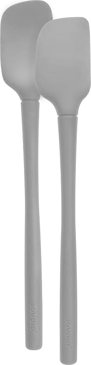 Tovolo Flex Core Mini Silicone Spatula Spoonula Set of 2 for Cast Iron Non Stick Cooking & Baking, Dishwasher Safe Spatula & Spoonula All Silicone Heat Resistant BPA Free Kitchen Utensil, Oyster Gray