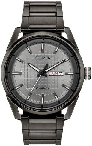 Citizen Mens Sport Casual 3-Hand Eco-Drive Watch, DayDate, Patterned Dial, Domed Mineral Crystal