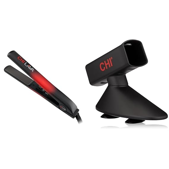 CHI Original Lava Ceramic Flat Iron Hair Straightener, CHI Flat Iron Stand Bundle