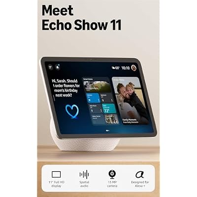 Amazon Echo Show 11 (newest model), Vibrant Full-HD 11" display with more viewing area and spatial audio, Designed for Alexa+, Glacier White