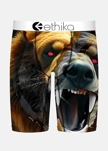 Ethika Mens Boxer Brief, Knee Length, 4-Way Stretch Performance Underwear with Graphic Prints - Grizz Biz