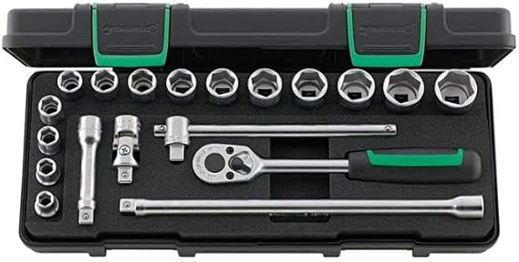 Stahlwille 96023132 3/8" Socket Set, Hexagon Sockets (8mm-22mm), Ratchet, Extensions, Universal Joint, Sturdy ABS Case, 1758g, Made in Germany