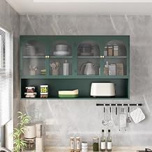 ZeHuoGe 47.25" Wall Mounted Storage Cabinet with 4 Doors & Open Shelf,Medicine Cabinet with Tempered Glass Door,Hanging Storage Rack,Space Saver Storage Cabinet for Kitchen, Living Room (Dark Green)