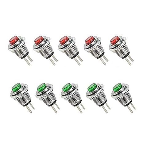 Push Button Switch, 8mm Hole, SPST 125V 1A, 10Pcs | Momentary Action, Panel Mount Mini Cap, Red & Green Included, For Electronic Electrical PCB Projects