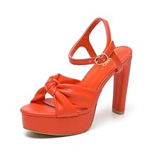 Amoji Women 4 Inch Block Platform Heels Braid Knot Lady Heeled Sandals FZ322