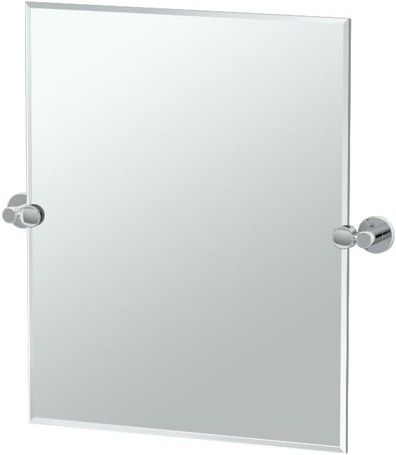 Gatco 4689SM Channel 24" Frameless Rectangle Mirror, Chrome/Wall Mounted Pivoting Beveled Frameless Bathroom Vanity Mirror with Chrome Brackets