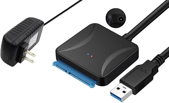 SATA to USB 3.0 Adapter for 2.5/3.5 Inch Hard Drive, USB to SATA Hard Drive Adapter with 12V 2A Power Supply, External HDD SSD Docking Station Cable Converter (01)