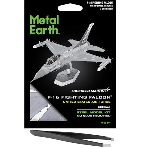 Fascinations Metal Earth F-16 Fighting Falcon USAF 3D Metal Model Kit Bundle with Tweezers