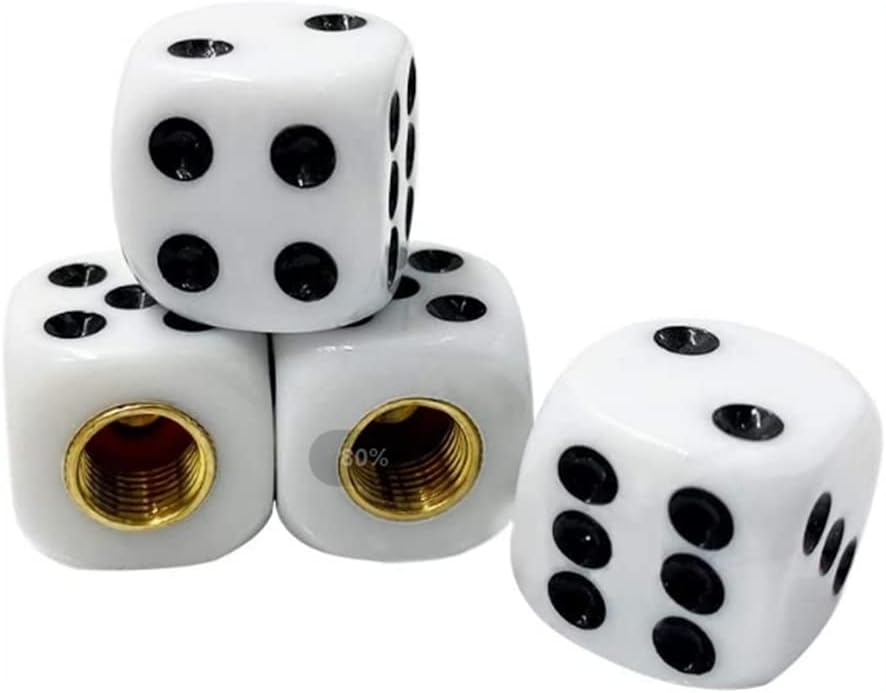 4pcsSet Universal Vehicle Wheel Stem Tyre Air Valve Stem Caps Dice Shape Universal Stem Covers for Cars, SUVs, Bike, Trucks White