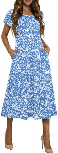 HOTOUCH Summer Dresses for Women 2026 Casual Midi Dress Petal Short Sleeve A Line Dress Pleated Flare Sundress