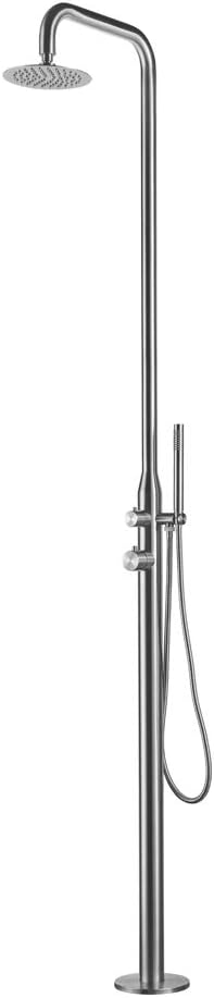 Outdoor Shower System, Body Jets & Handheld, Brushed | Wall-Mounted Outdoor Drench Shower With Body Jets And Handheld Shower Head For Poolside, Patio, Backyard Or Garden Use